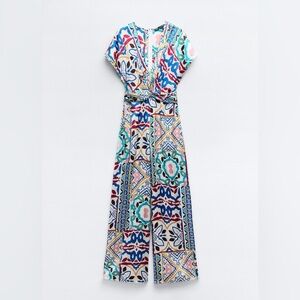 Zara Satin Effect Print Jumpsuit